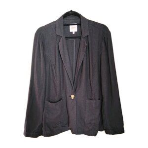Vtg Womens Linen Blend Blazer Casual Minimalist Grunge Size Large Black Pockets